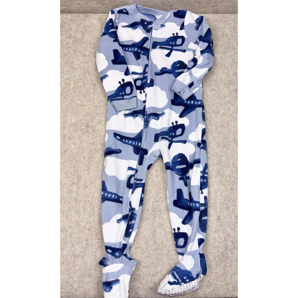 Carters Boys 3T Footed Sleeper Blue Gray Clouds Planes Fleece Full Zip